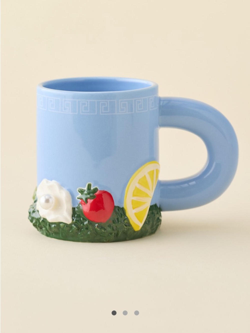 UO HOME Blue Ceramic Mug with Lemon Slice & Garden Accent NEW NWT